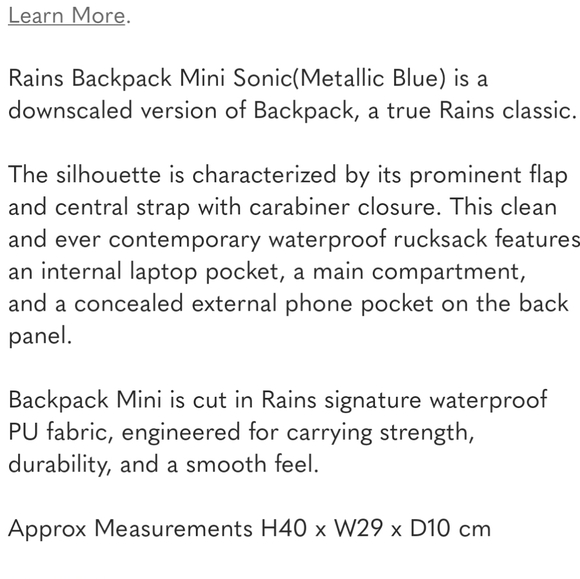 Rains backpack mini W3 discontinued color Sonic - Picture 4 of 4